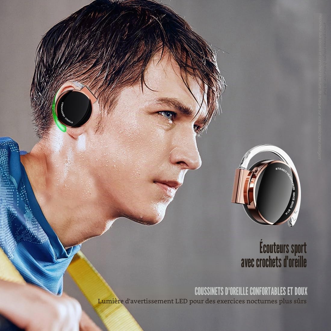 Casque avec Crochet d'oreille Sport Oreillette, Écouteurs Bluetooth 5.3 sans Fil, Confortable à Porter, Casque à Clips d'oreille, pour Music l'Usage Quotidien