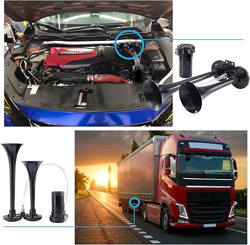 Miniatura 6 de Rupse Bocina de aire para automóvil motocicleta bocina de tren para camión barco 12 V 150 DB impermeable bocina de zinc de doble tubo con compresor