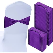 Kinlop 150 Pcs Spandex Chair Sashes Bows Stretch Chair Cover Bands Elastic Ties Bands Slider Sashes Without Buckle Decorations for Wedding Party Events Ceremony BirthdayDark Purple
