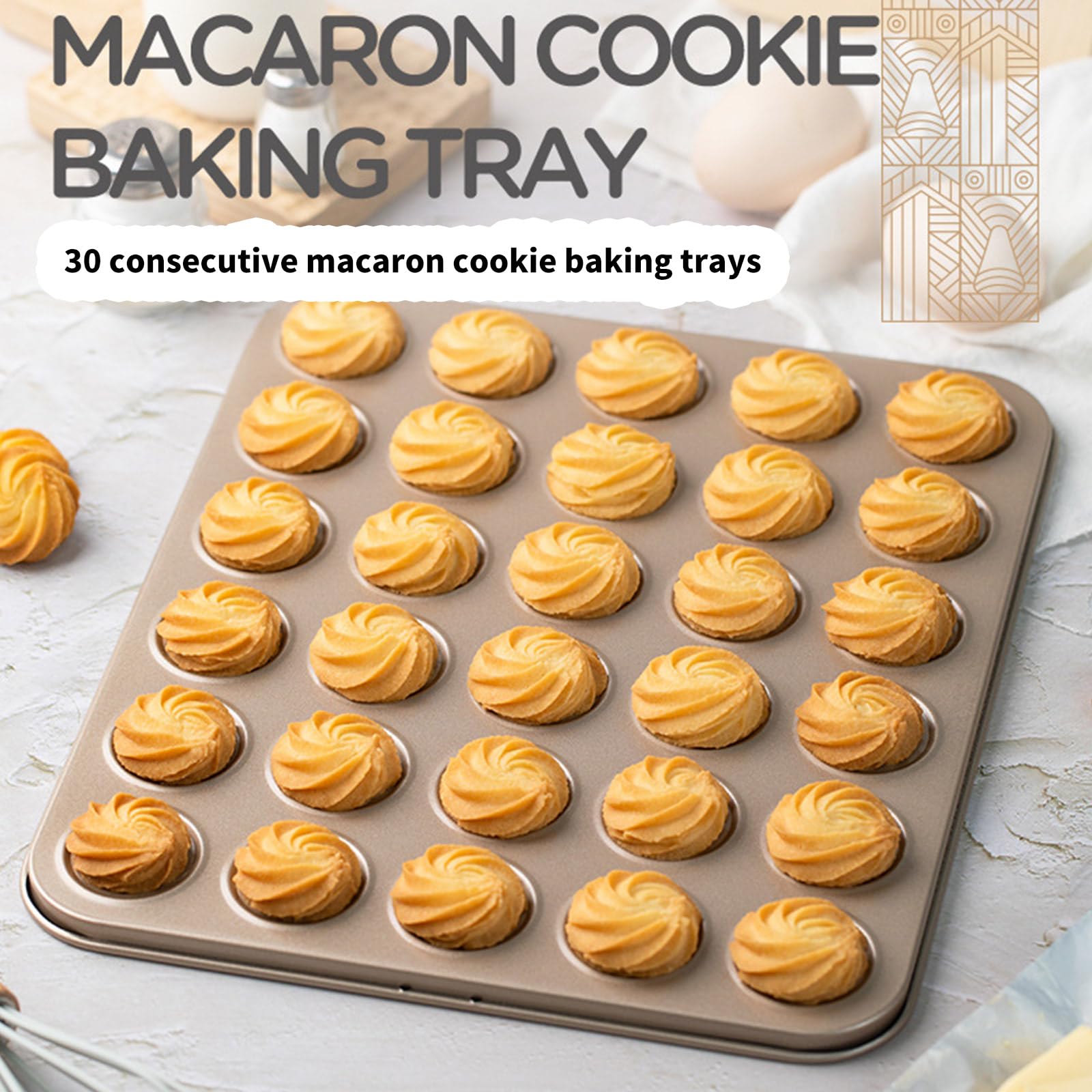Plaque de cuisson anti-adhésive pour macarons et biscotti, moules à biscuits en acier au carbone avec 30 empreintes pour grands fours, parfait pour macarons et biscuits