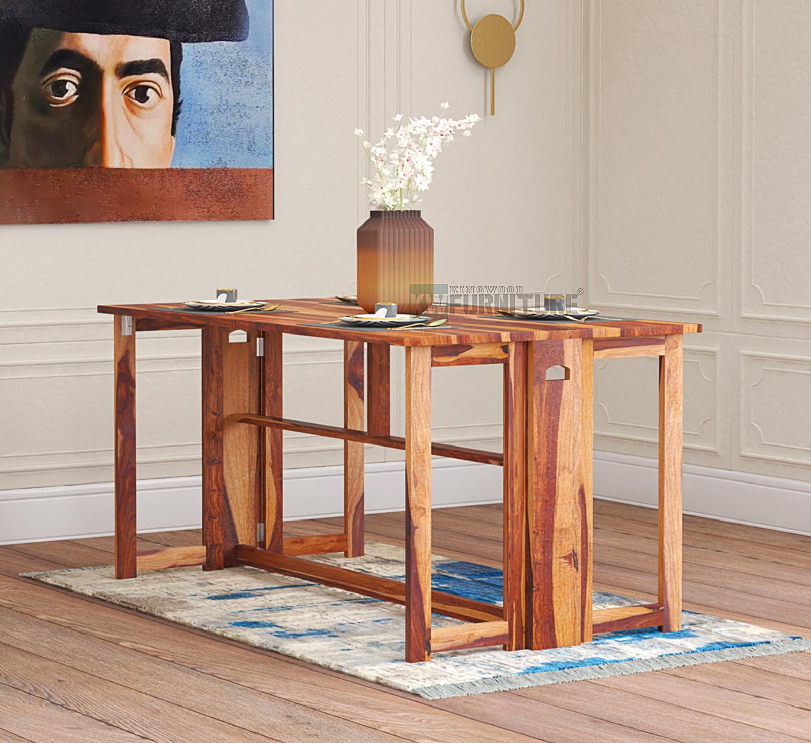 kingwood furniture seoul foldable dining table in solid sheesham wood size: 145 x 80 x 75 cm (honey finish)