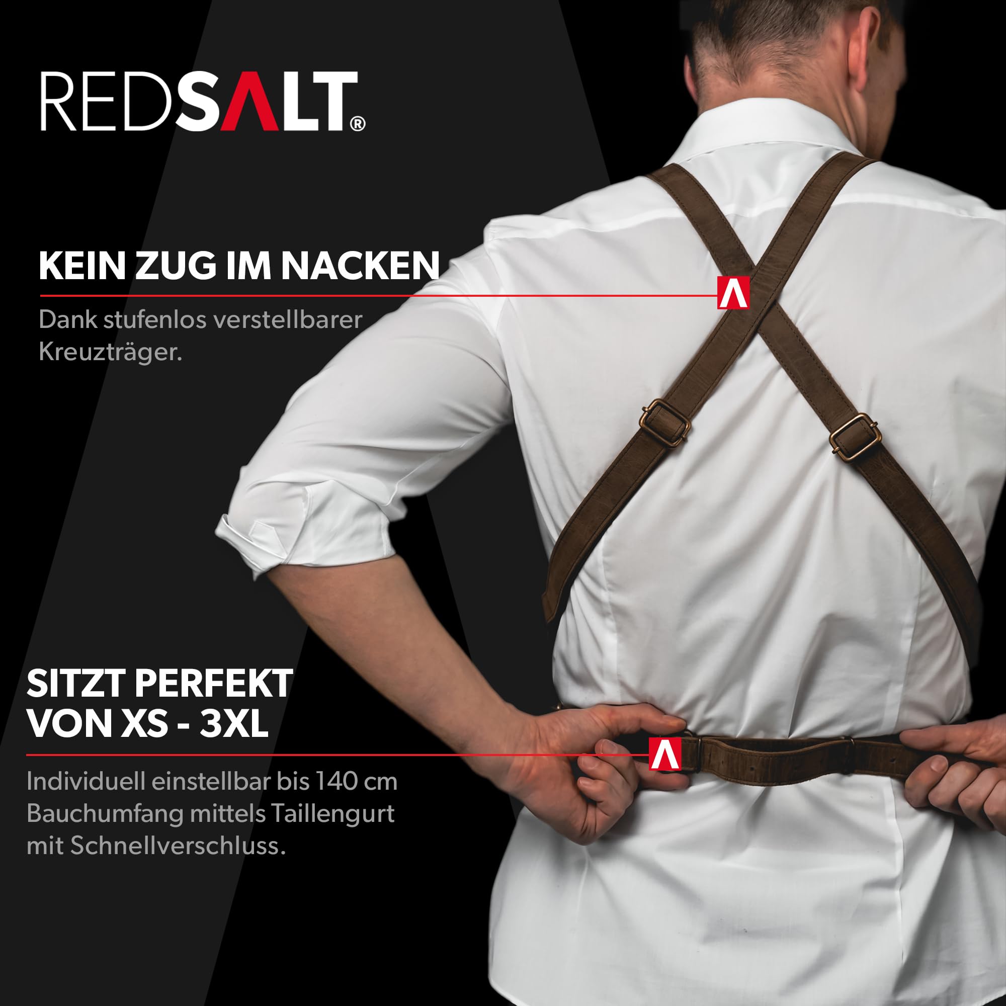 REDSALT® Premium - Delantal de piel de búfalo suave 100% piel de búfalo salvaje, 84x62cm, para barbacoa al aire libre, cocina, gastronomía, bar, barista o como delantal de cocina, regalo para hombres