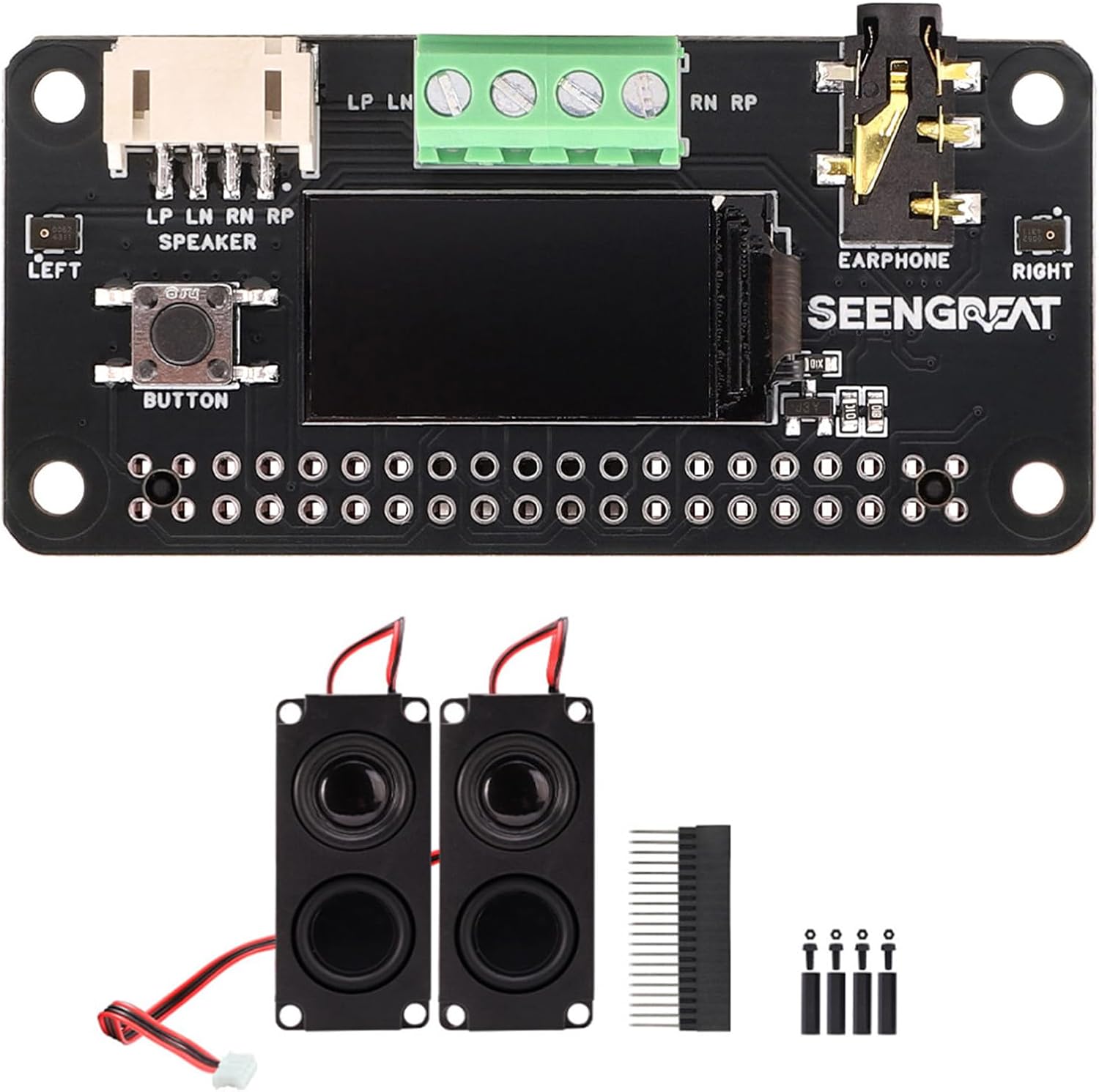 WM8960 Stereo Audio Codec HAT with 0.96" OLED, Audio Playback & Recording Expansion Board, 3.5mm Headphone Jack, Dual MEMS Microphones, Speaker Terminals, Compatible with Raspberry Pi