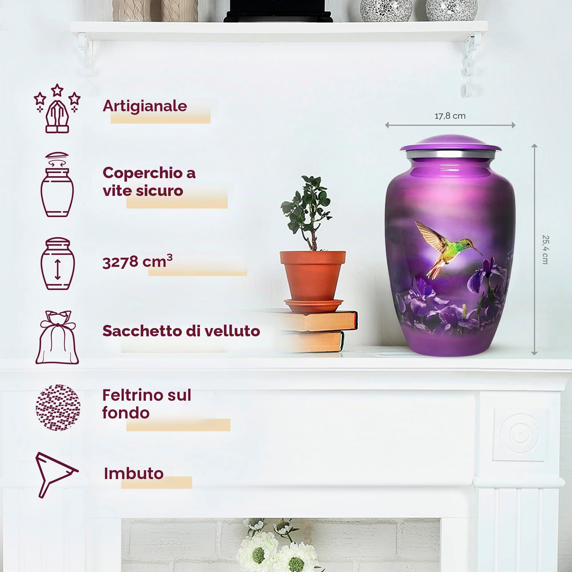 Trupoint Memorials | Urne per la cremazione | Ceneri umane | Urne decorative | Urne da donna e da uomo | Urne per adulti | Urne funerarie - Dipinte | Grandi (colibrì)