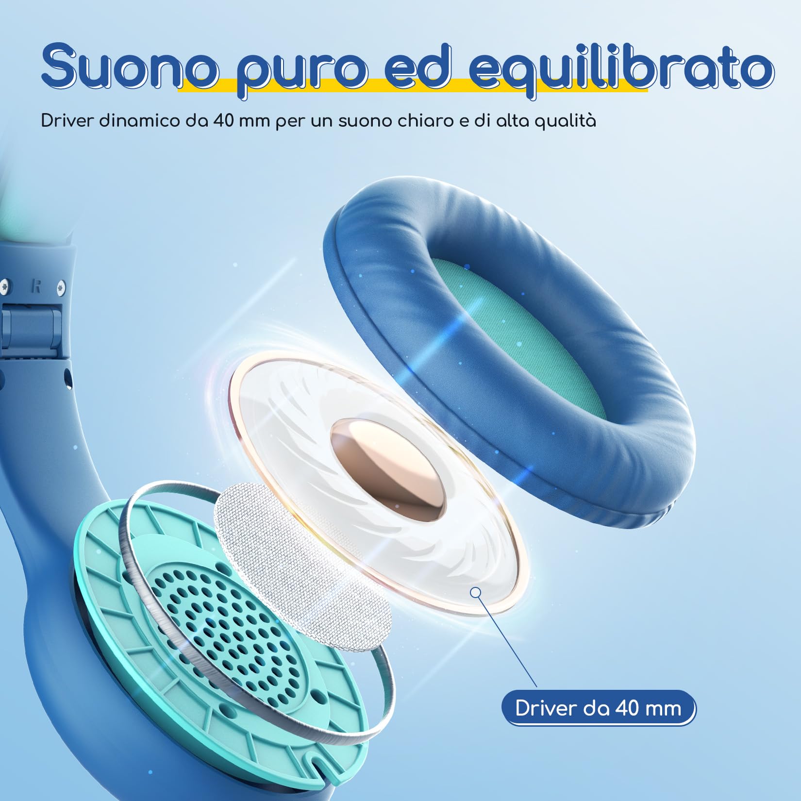 EarFun Cuffie Bambini con Micro, Jack 3.5mm, Confezione da 3, Blu&Rosa&Nero | 85/94dB Volume Limited, Funzione di Condivisione, Pieghevoli e Regolabili, per Scuola/Viaggio/Didattica Online