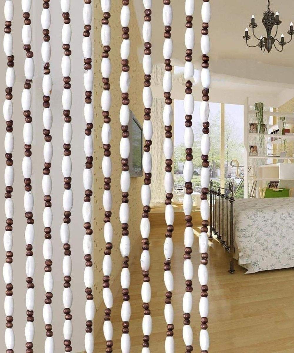 Rideau perlé en bois pour porte et séparation de pièce - 0.8x1.98m