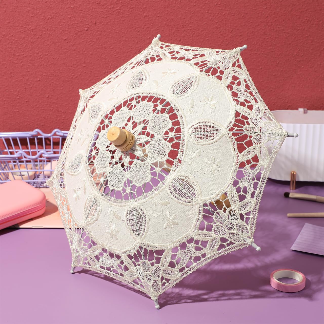 GALPADA Ombrello Con Pizzo Per Ombrello Da Sposa Ombrellone Ricamato Come Decorazione E Giocattolo Ombrello A Punta Con Impugnatura Ergonomica Per Foto Di Matrimonio E Celebrazioni