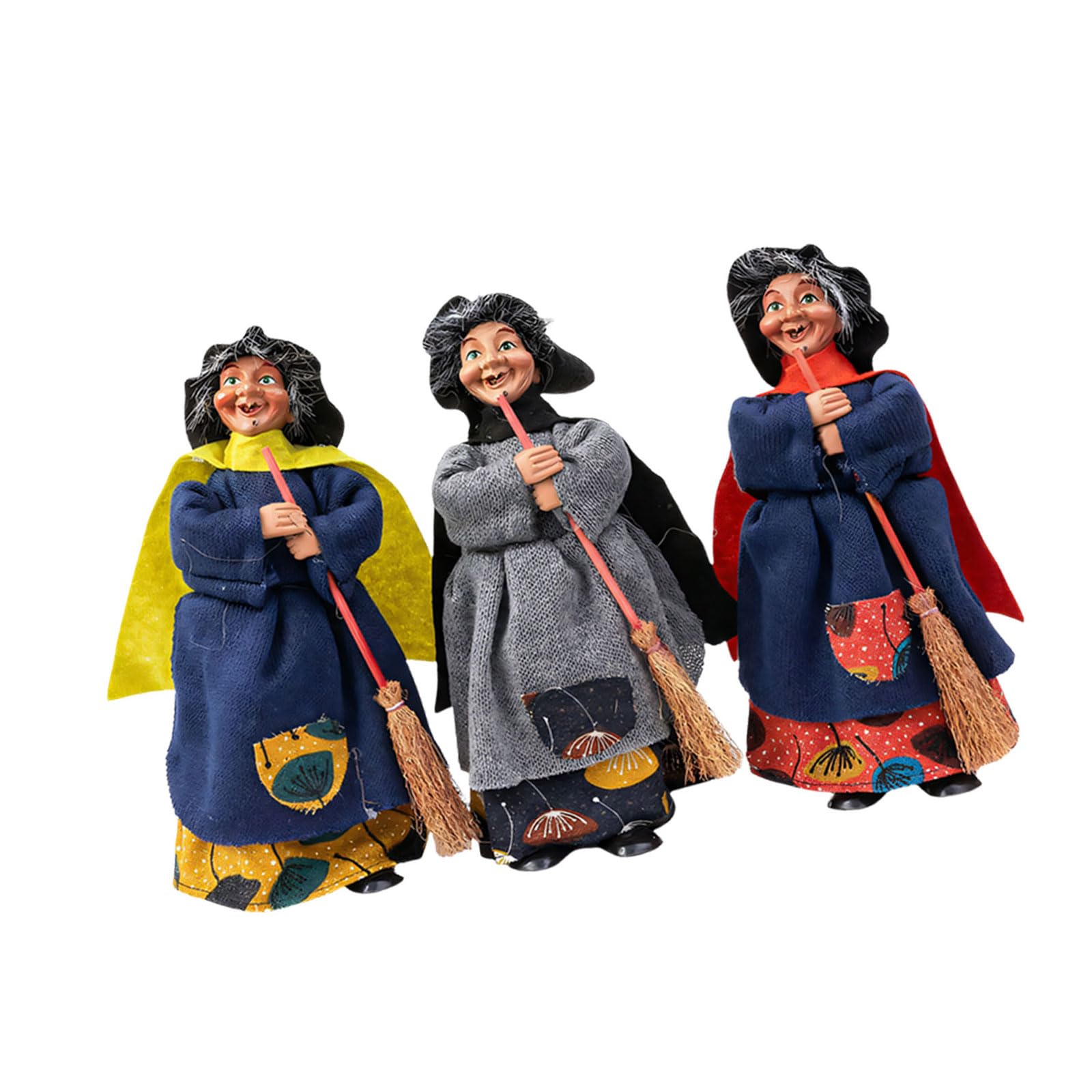 Kalttoy 3Pcs Festival Witch Ornament Cloth Broom Wizard Figurine Decoration for Shop Window Display Indoor and Outdoor Old Halloween Decorations