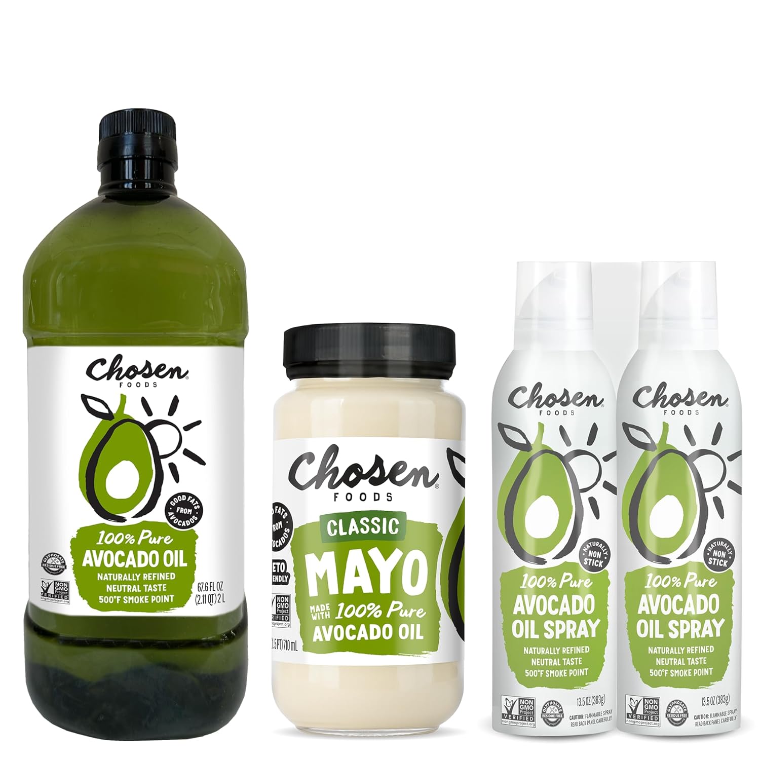 Chosen Foods Avocado Oil, Spray, Mayo Bundle NonGMO, Kosher, Keto and Paleo Diet