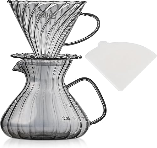 Miniatura 8 de Bincoo V60 - Juego de cafetera de vidrio con soporte de madera y papel de filtro para regalo de oficina en casa (azul)