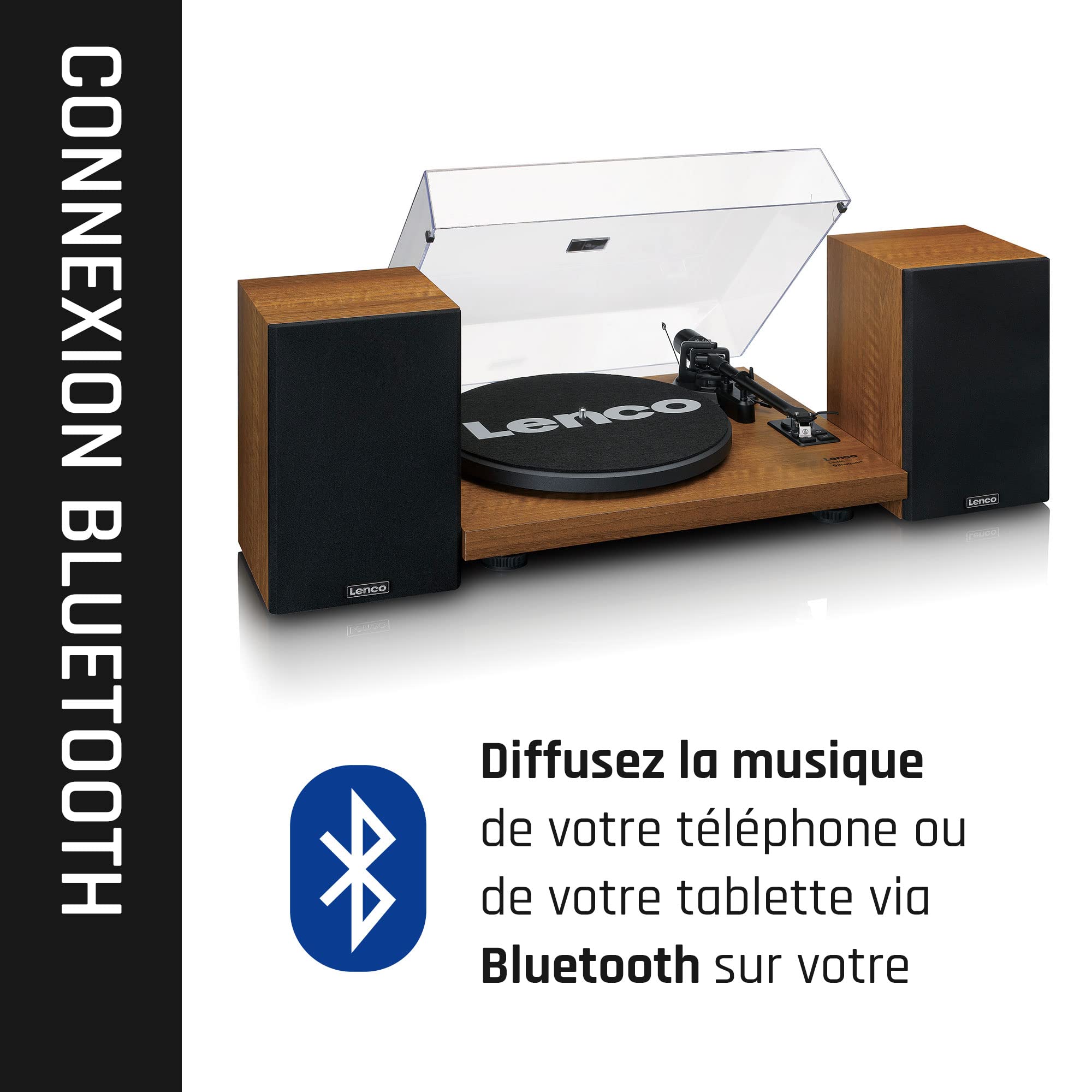 LENCO LS-480WD - Tourne-Disque avec amplificateur intégré et Bluetooth® Plus 2 Haut-parleurs externes, Bois