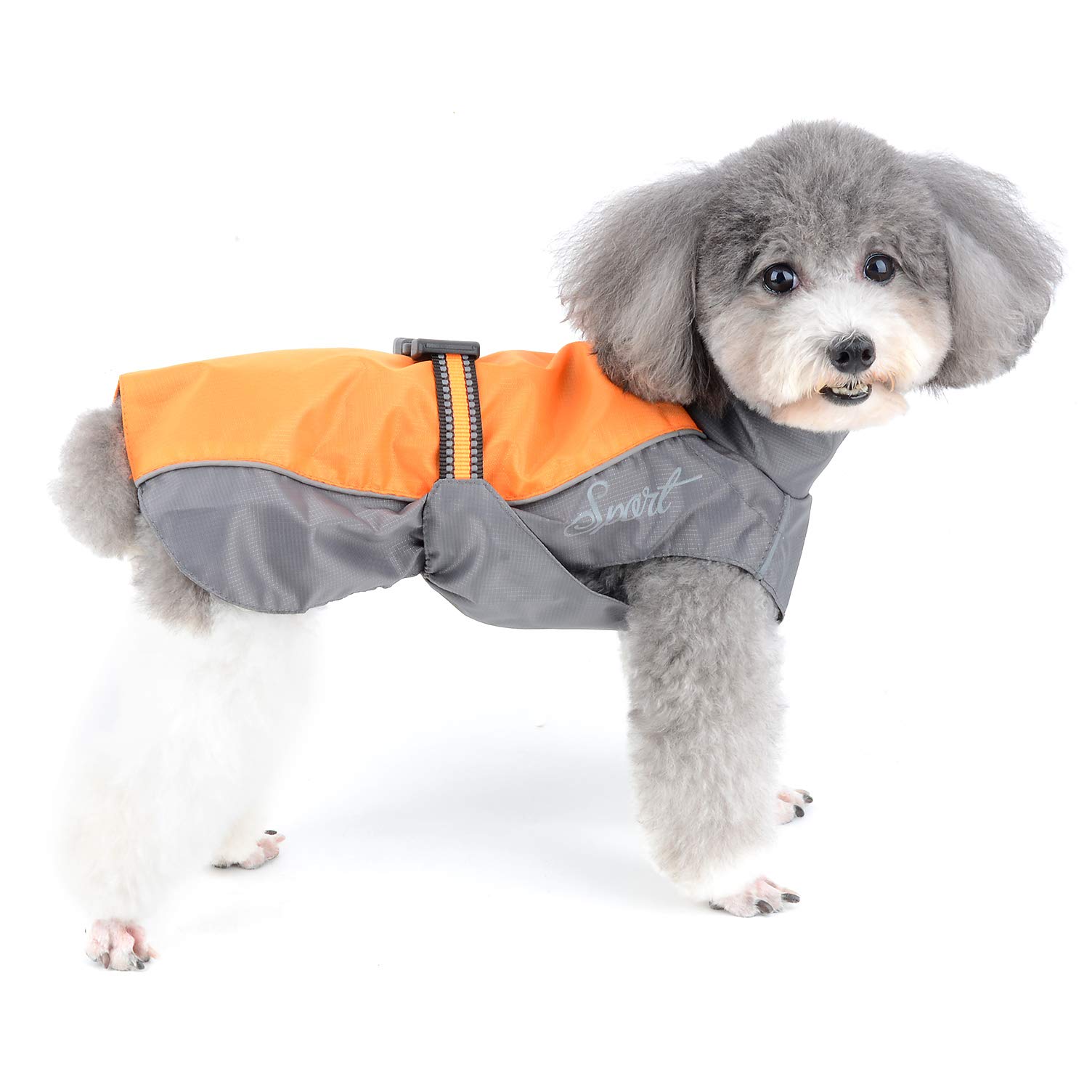Ranphy Waterproof Small Dog Rain Jackets Reflective Adjustable Puppy Slicker Raincoat Lightweight Mesh High Neck Line Chihuahua Rain Poncho Windproof Clothes with Rear Leg Elastic Band Orange M