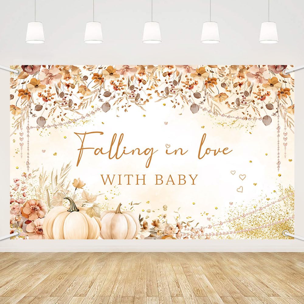 MEHOFOND Wildflower Fall Little Pumpkin Baby Shower Banner, Autumn Floral Baby Shower Decorations, Falling in Love with Baby Party Supplies