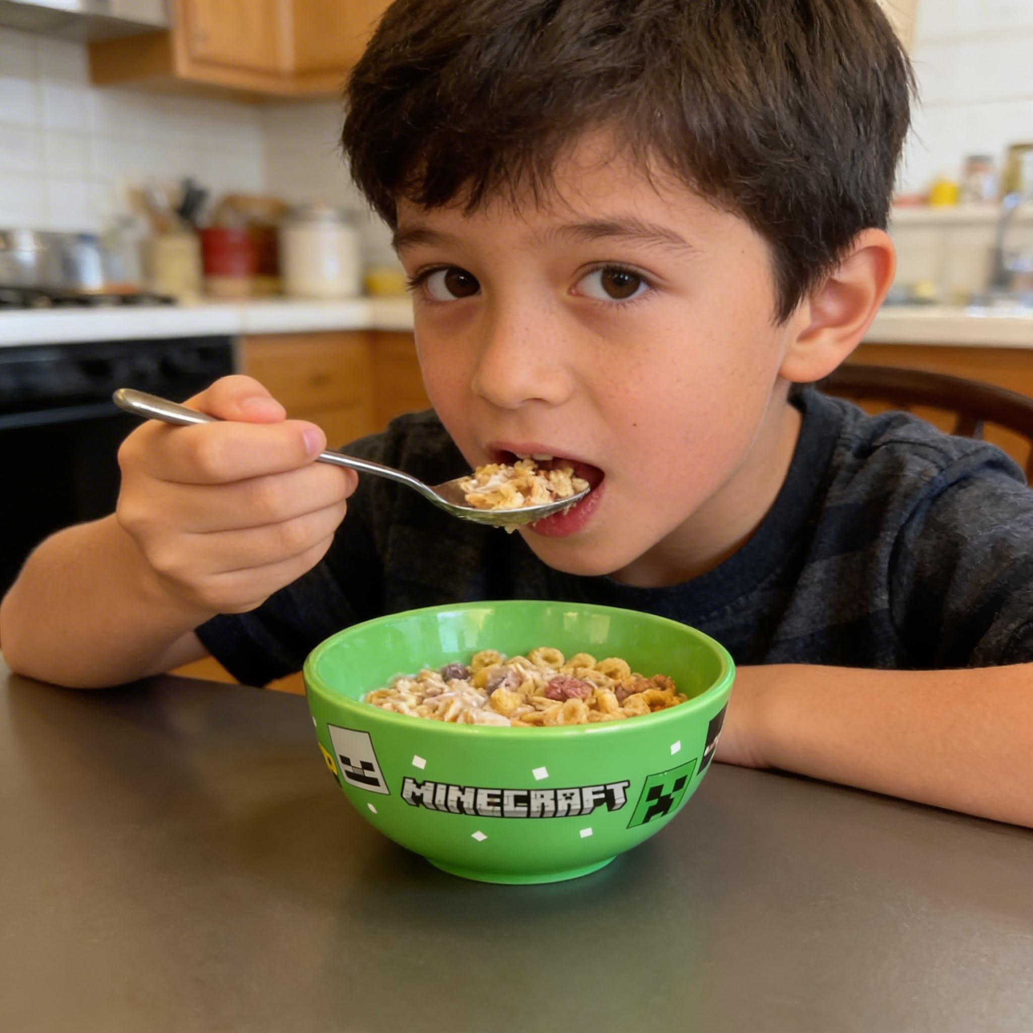 HOX Minecraft - Cuenco de cerámica verde para sopa y cereales | Cuencos profundos para desayuno | Tazones para avena, helado, fideos y ensalada, regalo para fanáticos y coleccionistas de Minecraft |