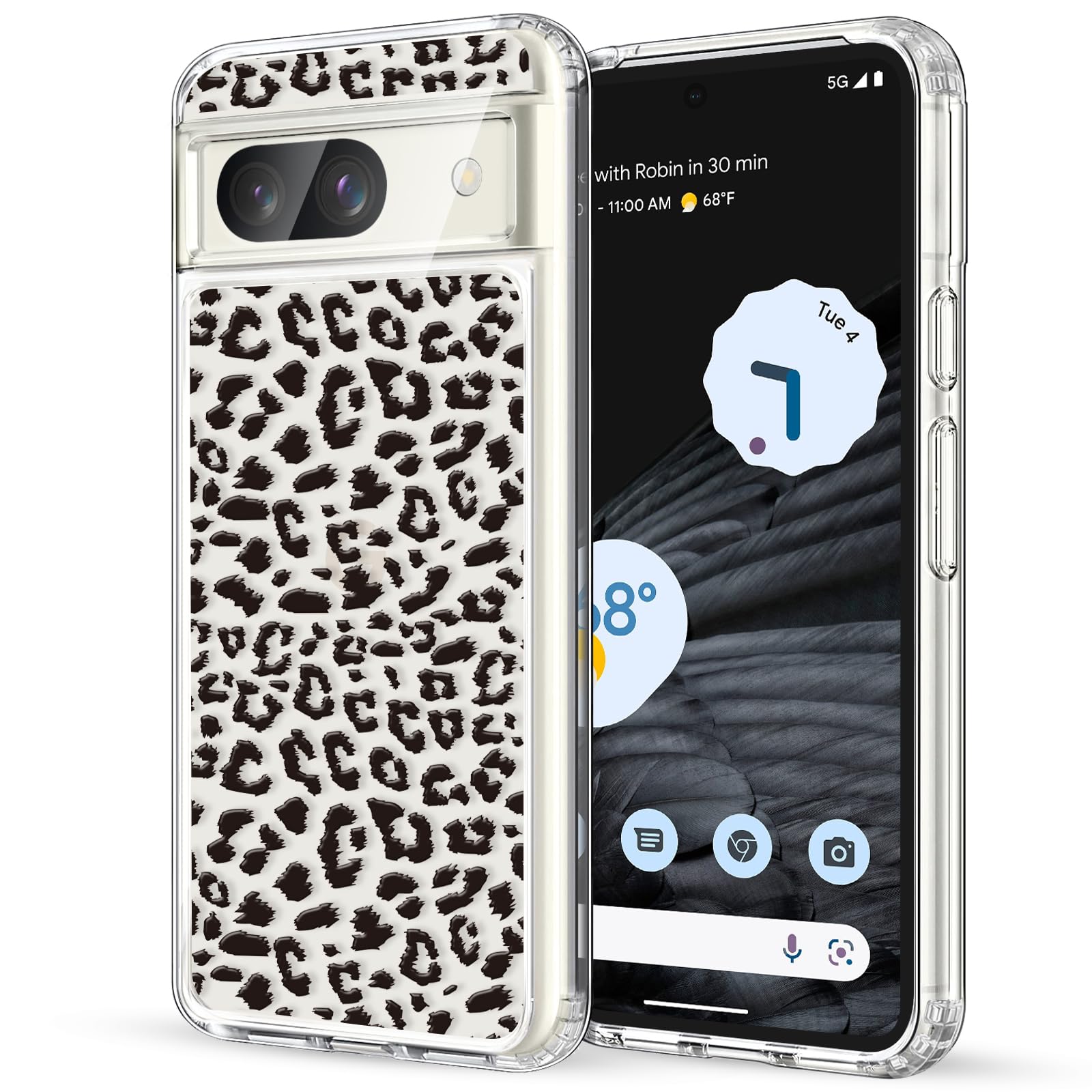 for Google Pixel 8a Case, Ultra Slim Shockproof Clear Case with Pattern design, Non-Yellowing Acrylic Hard Back Protective Case Fit for Google Pixel 8a - Black Leopard Print