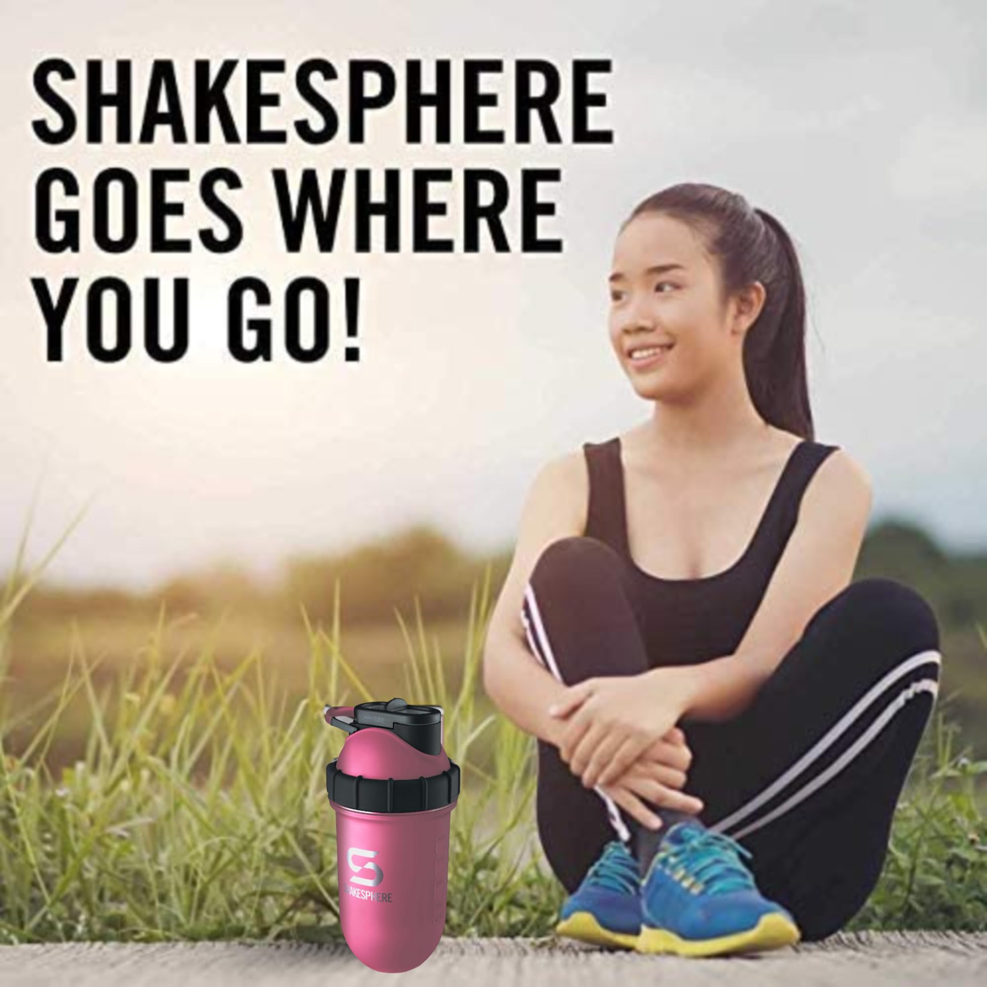 SHAKESPHERE Vaso de acero: la botella mezcladora de proteínas mantiene las bebidas calientes y frías frías, 680.4 g. No necesita bola de mezcla ni batidor, fácil de limpiar, ideal para batidos,