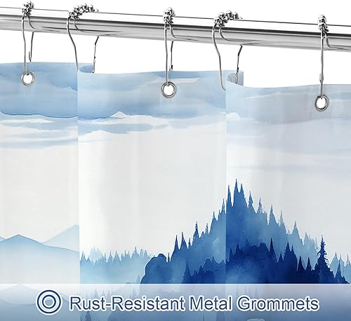 Miniatura 5 de Cortina de ducha azul marino con bosque de pinos brumosos, cortinas de ducha con paisaje de bosque brumoso de montaña, cortinas de ducha para baño