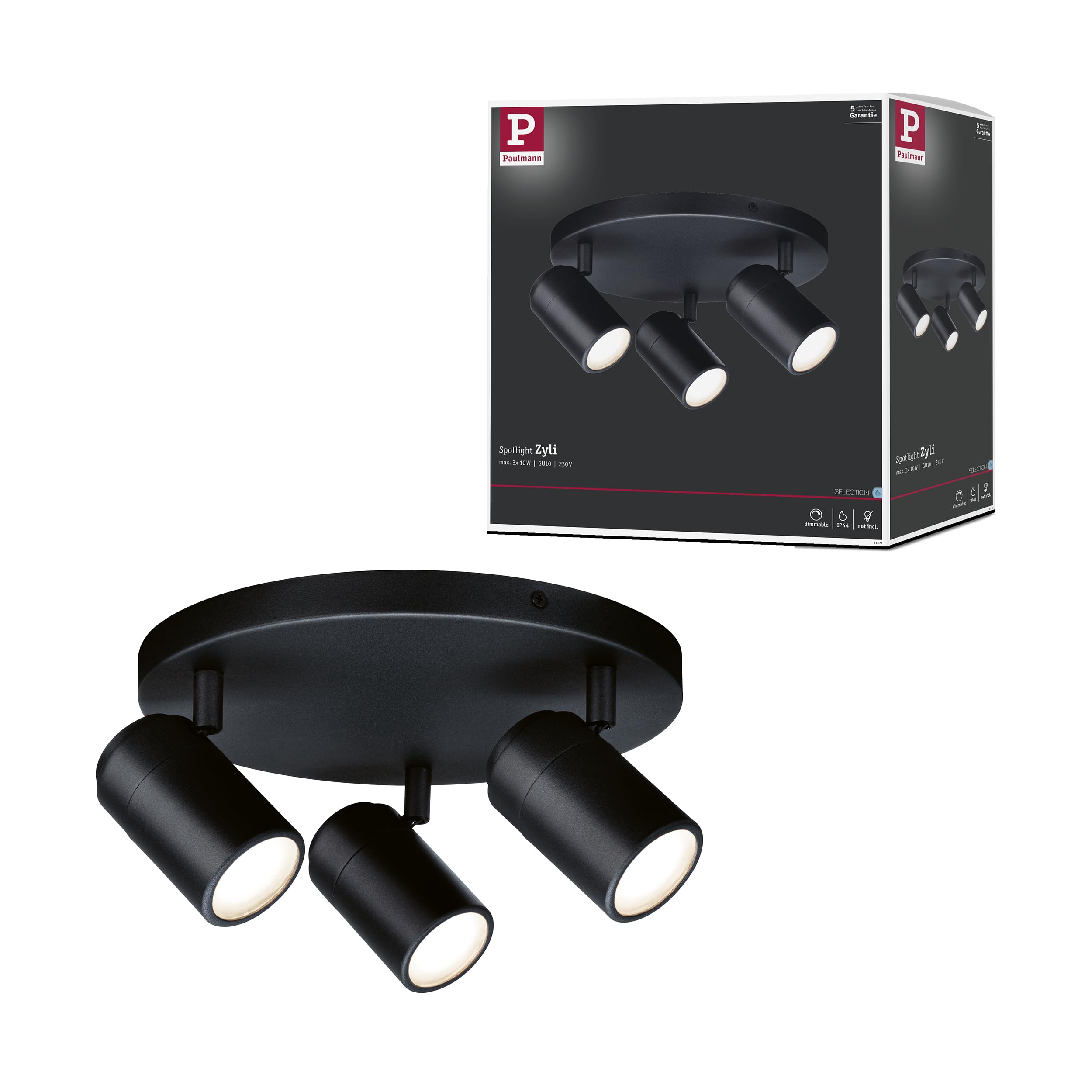 Paulmann 66776 Spotlight Zyli IP44 GU10 230V max. 3x10W dimmbar Schwarz matt