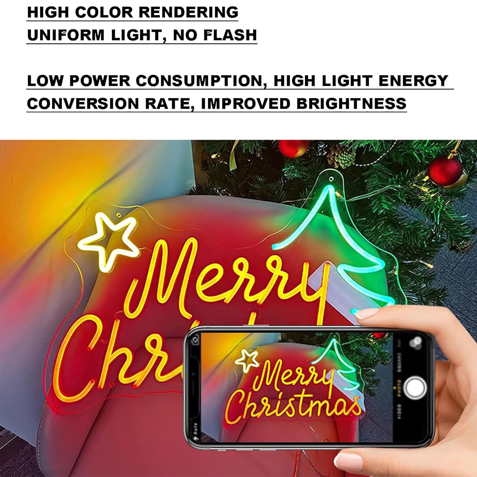 Insegne al Neon Buon Natale, Luci al Neon A LED Natalizie, Impermeabili E Resistenti alle Temperature, Illuminazione Uniforme, Elevata Resa Cromatica, per Decorazioni Natalizie