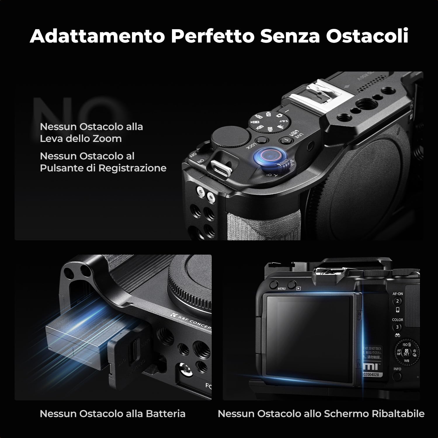 K&F CONCEPT R50V Cage, Gabbia per Fotocamera per Canon R50V con Piastra a Sgancio Rapido Integrata per Arca, Guida NATO, Filettature da 3/8“ e 1/4”