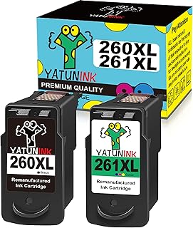 YATUNINK Remanufactured Ink Cartridge 260 261 Replacement for Canon PG-260XL CL-261XL PG-260 XL CL-261 XL 260 and 261 XL Ink Cartridges for Canon Pixma TS6420 TS5320 TR7020 Printer Ink (1Black 1Color)