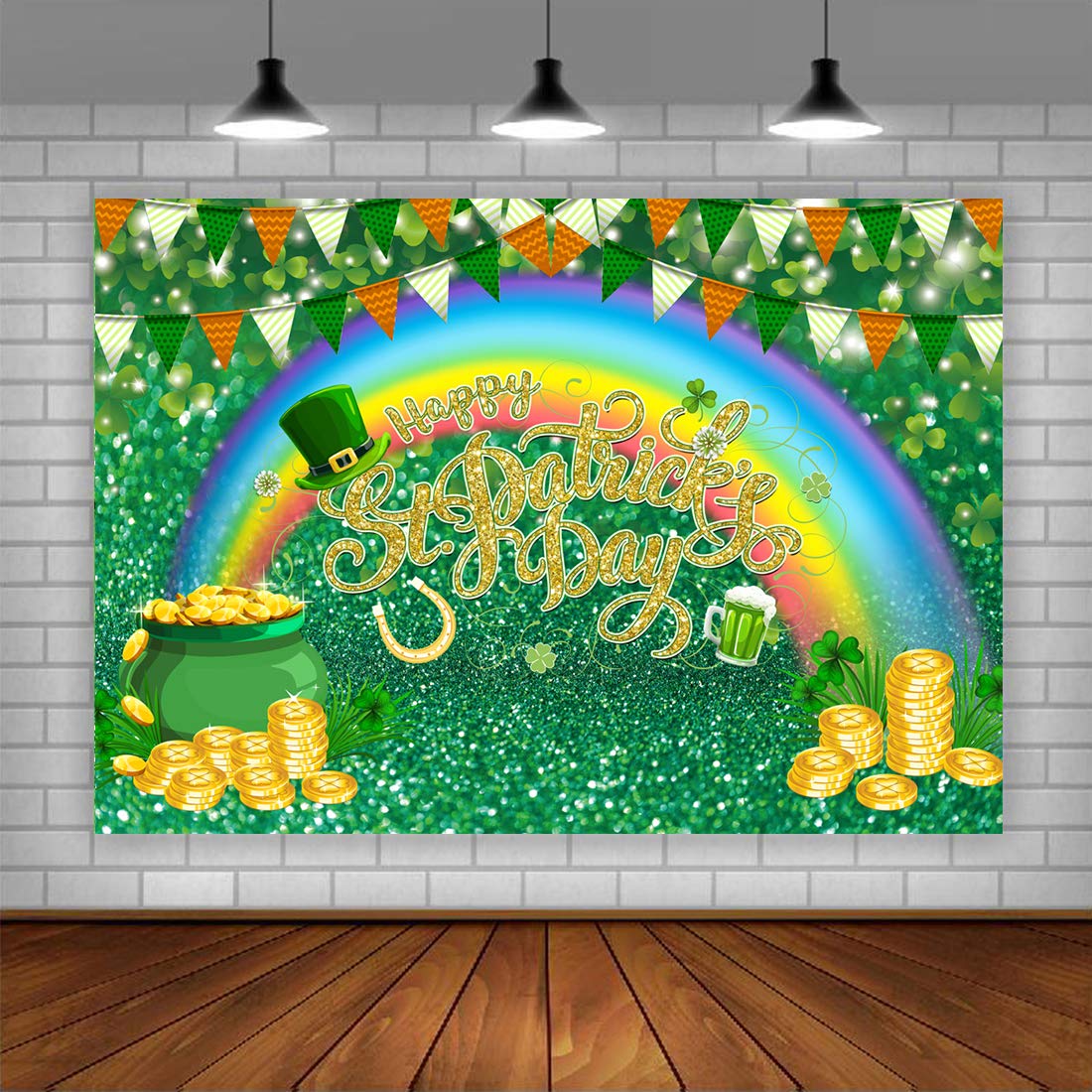 Happy St. Patrick's Day Backdrop Spring Irish Green Lucky Shamrock Leaves Photo Background for Saint Patrick's Day Birthday Baby Shower Party