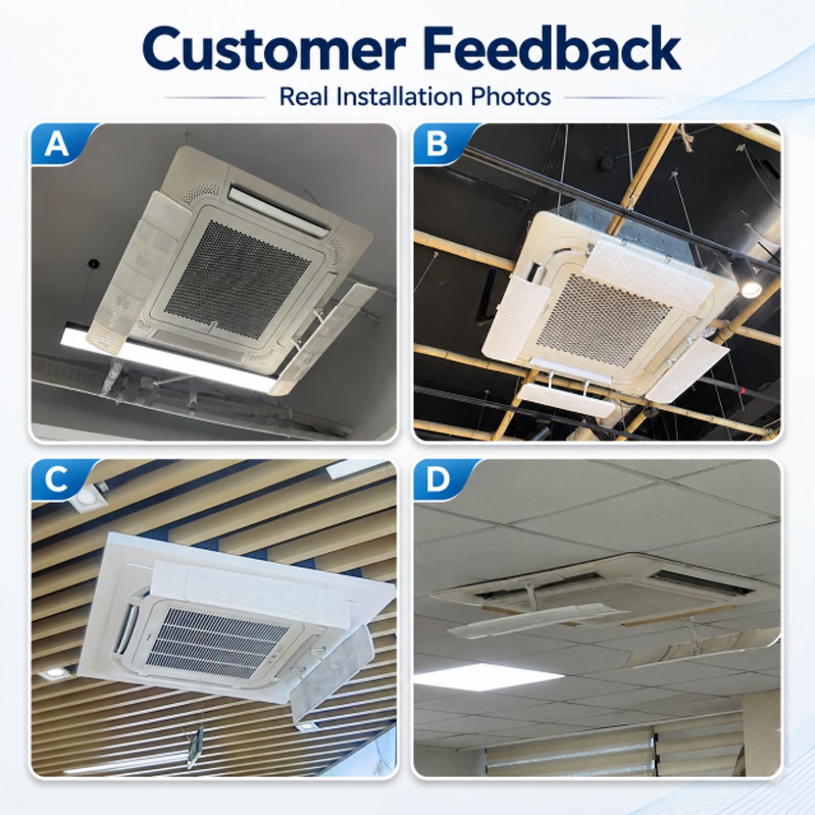 Deflettore per climatizzatore, Deflettore AC a cassetta da soffitto, 50-73 cm, doppia griglia, 4 assi, senza foratura | 4pcs Telescopic Double-layer Grille