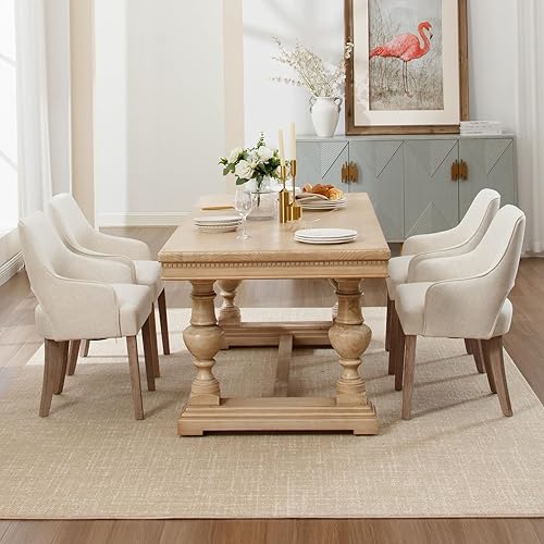 Miniatura 6 de Kmax Juego de 2 sillas de comedor de tela de lino, sillas laterales tapizadas, sillas decorativas de granja con patas de madera abiertas para