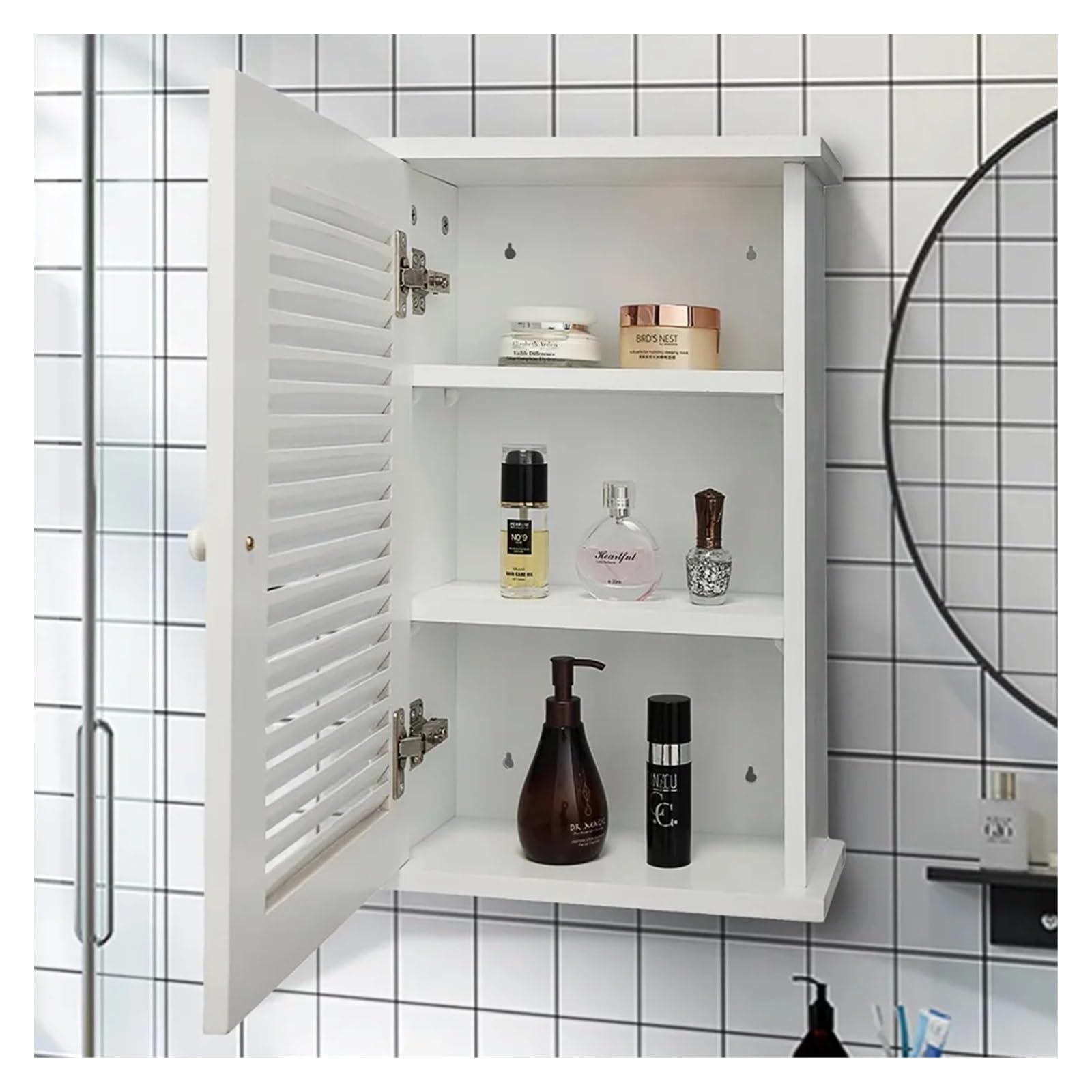Mobiletto portaoggetti per il bagno Armadietto da parete for cucina, anta singola, ripiano regolabile a 3 livelli, armadietto for medicinali, organizer for il bagno Armadietti portamedicinali