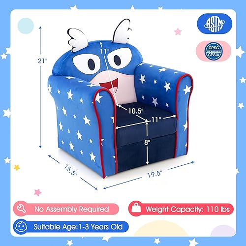 Miniatura 3 de HONEY JOY Sofá para niños, sillón para niños pequeños con patrón Flyman, mini muebles de sala de juegos para niños, construcción de madera