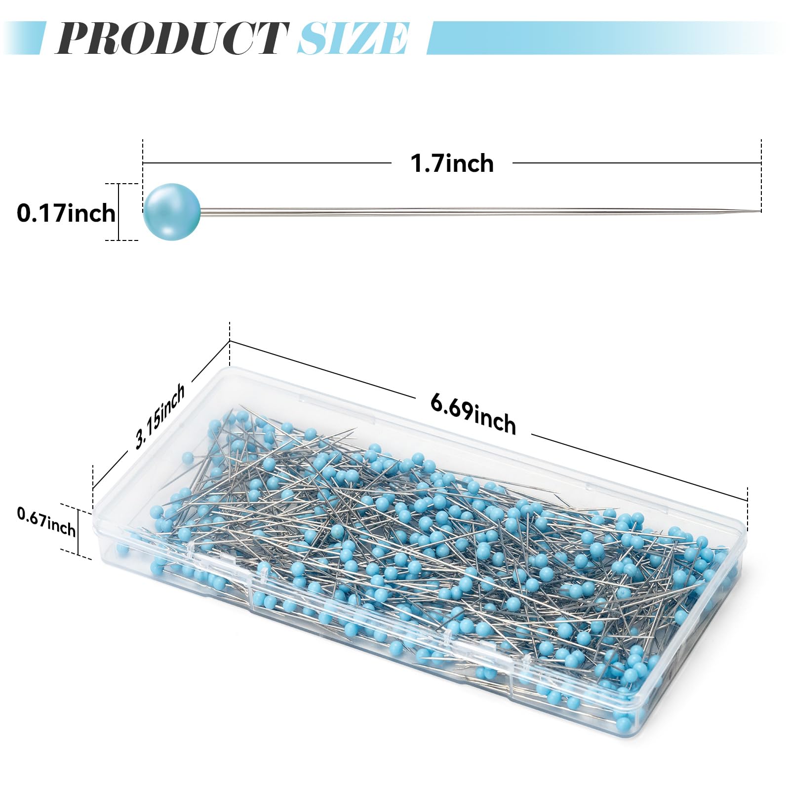 500 Stück Nähnadeln, Quiltnadeln, 4,4 cm, gerade, lange blaue Glas-Kugelkopf-Nähnadeln für Stoff, Edelstahl-Schneiderei zum Nähen, Basteln, Schmuckherstellung, DIY