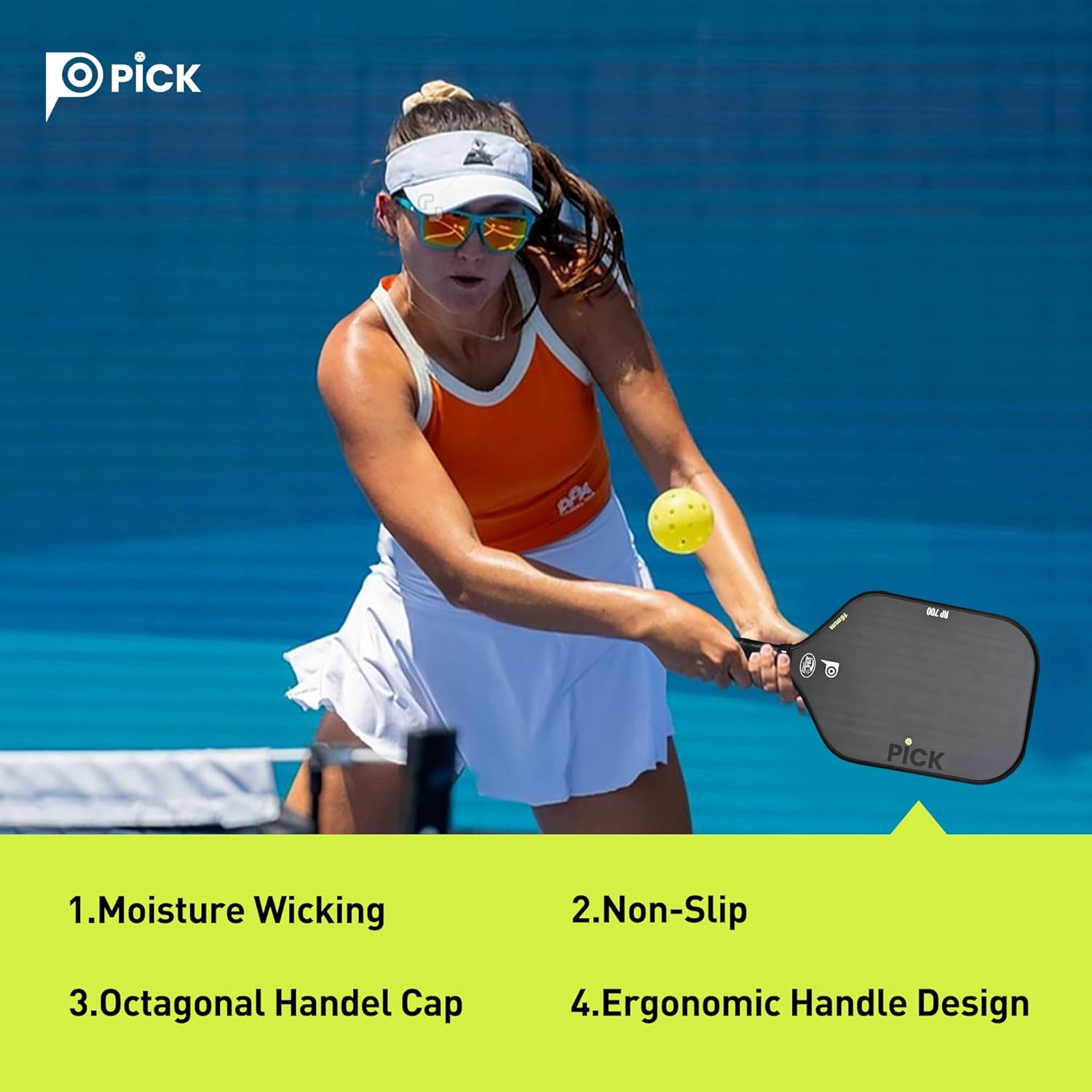 PiCK RP700 Professional Raw Carbon Fiber Pickleball Paddles, 16mm Polypropylene Honeycomb Core Improves Pickle Ball Placement and Control, USA Pickleball Approved (RP700)