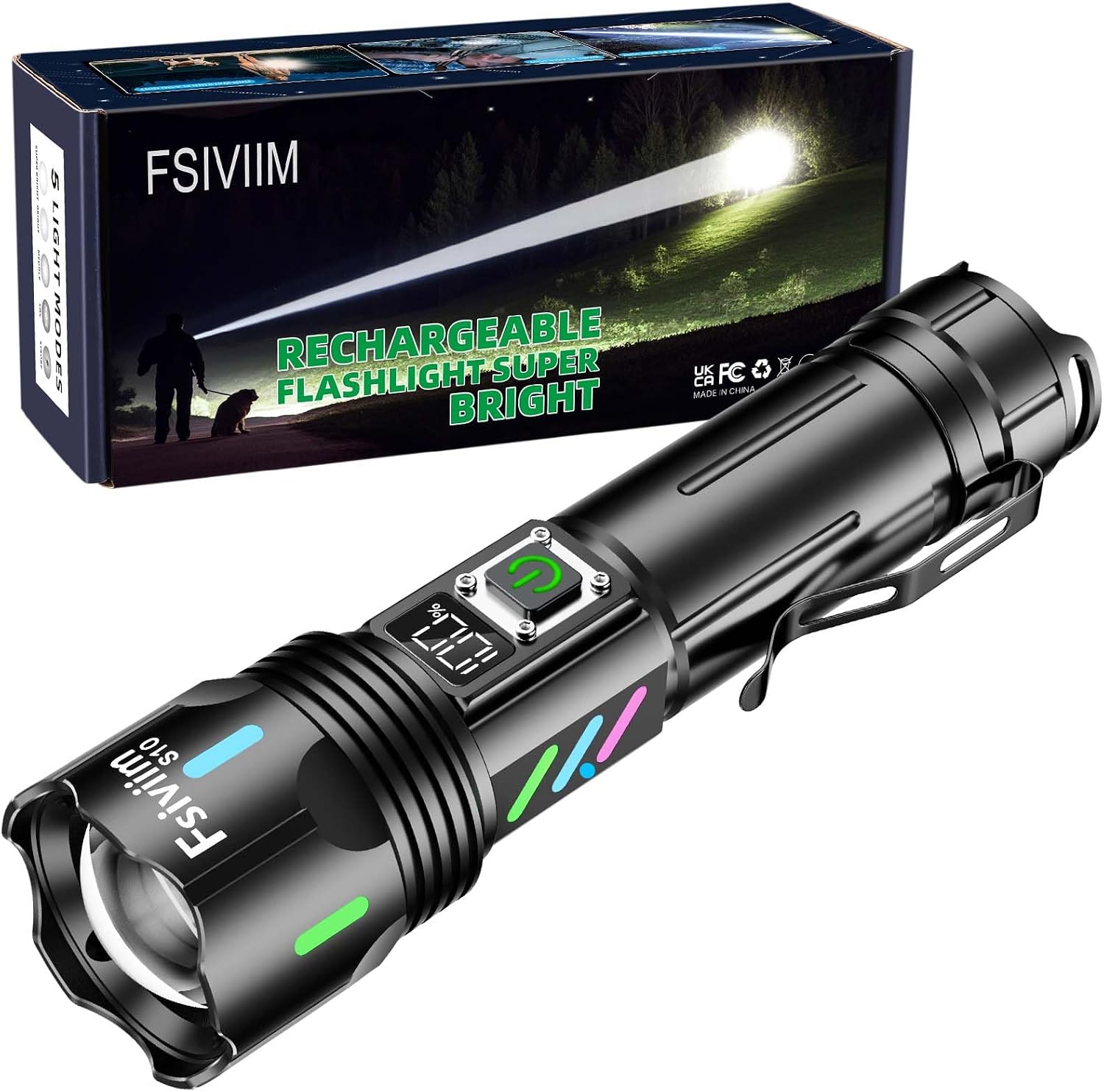 LED Rechargeable Flashlights High Lumens Flashlight 100000, Long Lasting 12h, Super Bright Flashlight Camping, Powerful Flash Lights for Home, USB C Input, Charge Your Mobile Phone