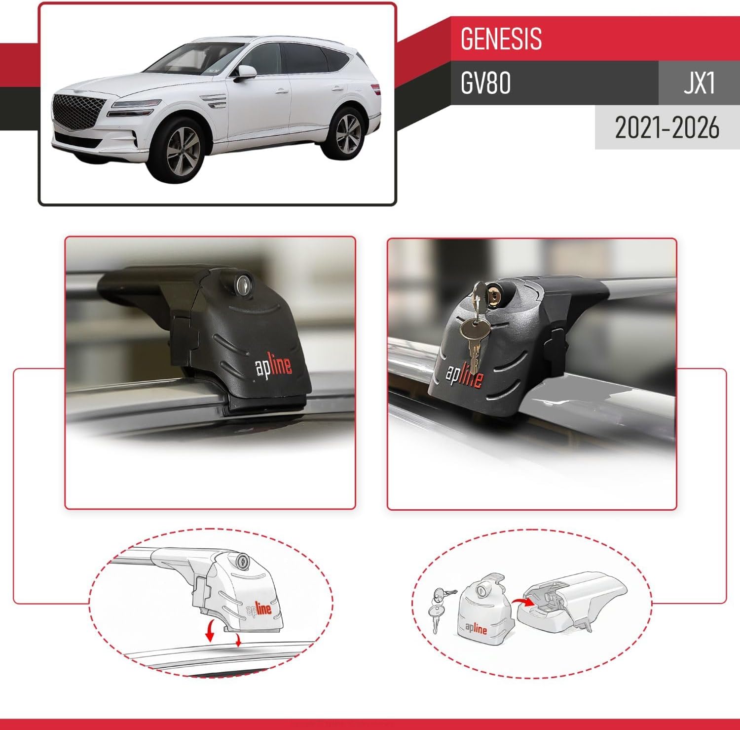 Compatible with Genesis GV80 (JX1) 2021-2023 Roof Rack ACE-2 Roof Rack Pack Rack Grey