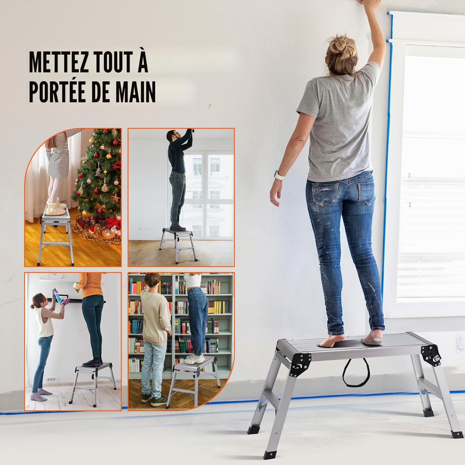 VEVOR Plateforme de Travail 150 kg Établi Pliant 76x30x50,8 cm Marchepied en Aluminium Pieds Antidérapants Table de Travail Bricolage de Cloisons Sèches pour Lavage de Véhicules Peinture Décoration