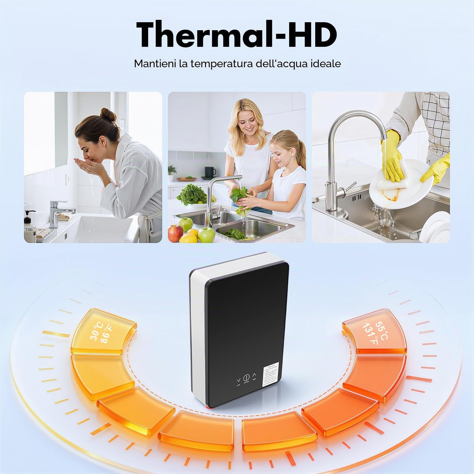 Scaldabagno Istantaneo, Scaldabagno Elettrico Senza Serbatoio, 6500W Mini Scaldabagno a Parete, Con Display della Temperatura, Temperatura Costante LED, Doccia per Bagno Cucina Casa Hotel Appartamento