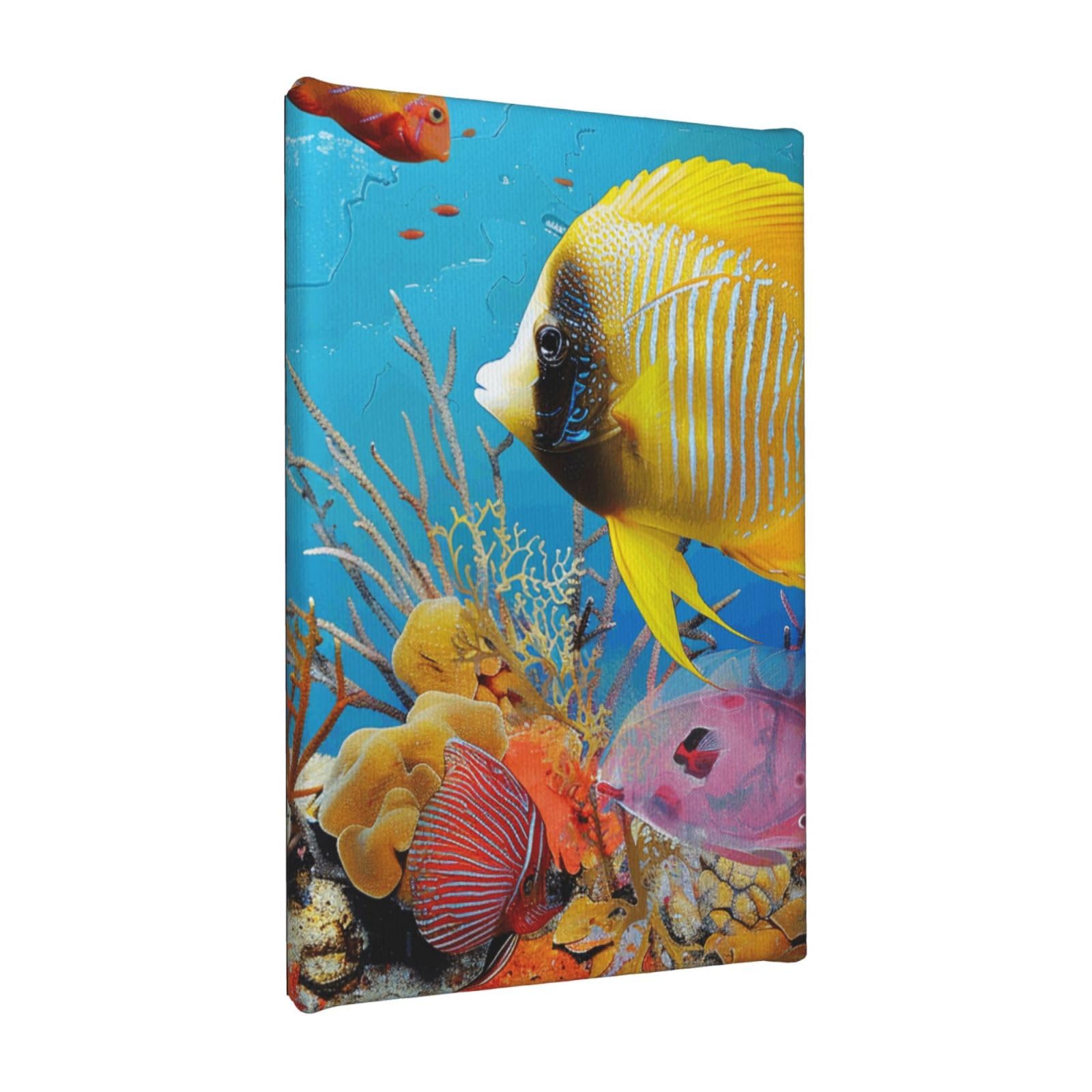 YKLJG Tropical Fish Printed Wall Art Canvas Painting 20x30 CM Wooden Framed Picture Painting Artwork Prints for Bedroom Kitchen Home Office Decor