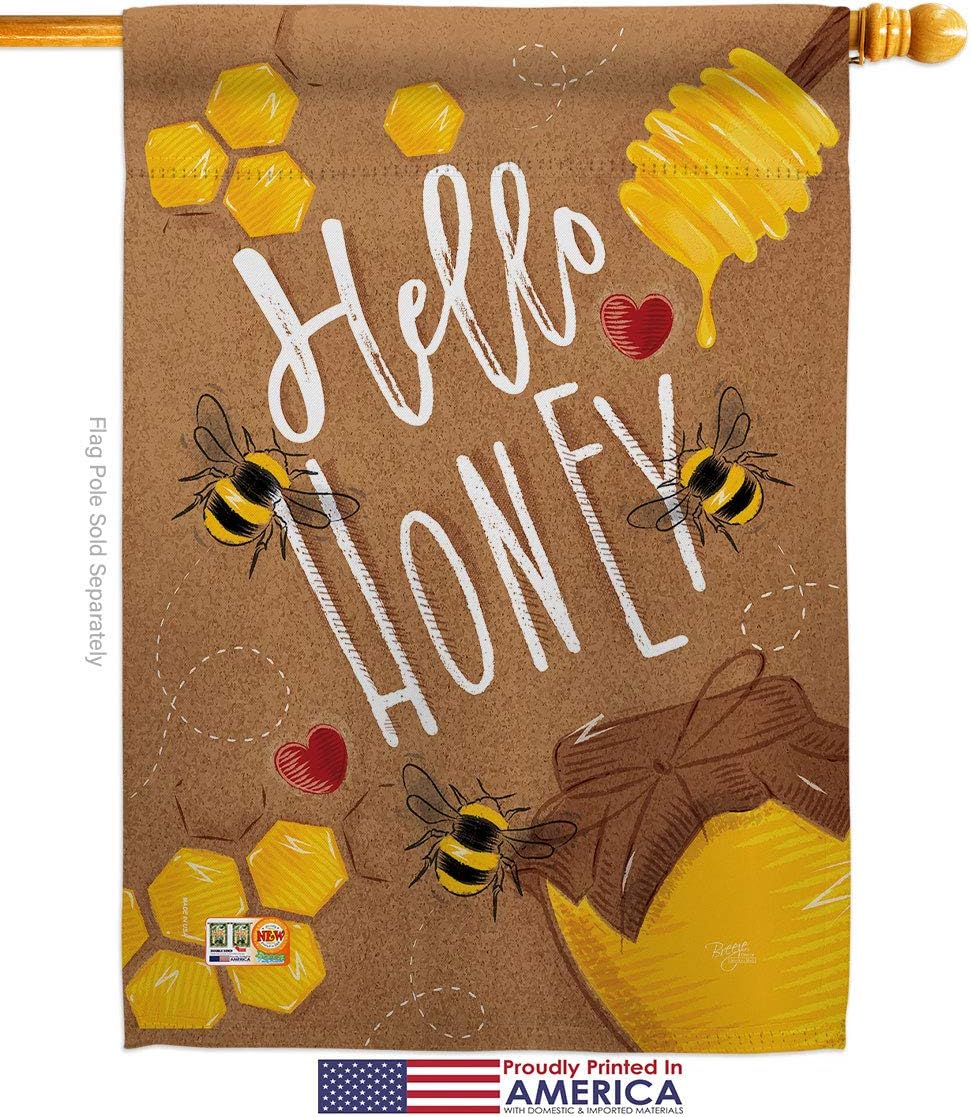 Hello Honey House Flag Garden Friends Butterfly Ladybugs Dragonfly Bee Springtime Insect Natural Wildlife Small Decorative Gift Yard Banner Made In USA 28 X 40