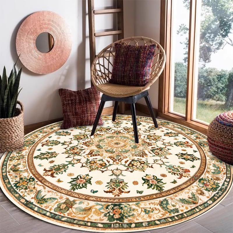 Tapis rond salon Ø170cm lavable et antidérapant pour un entretien facile