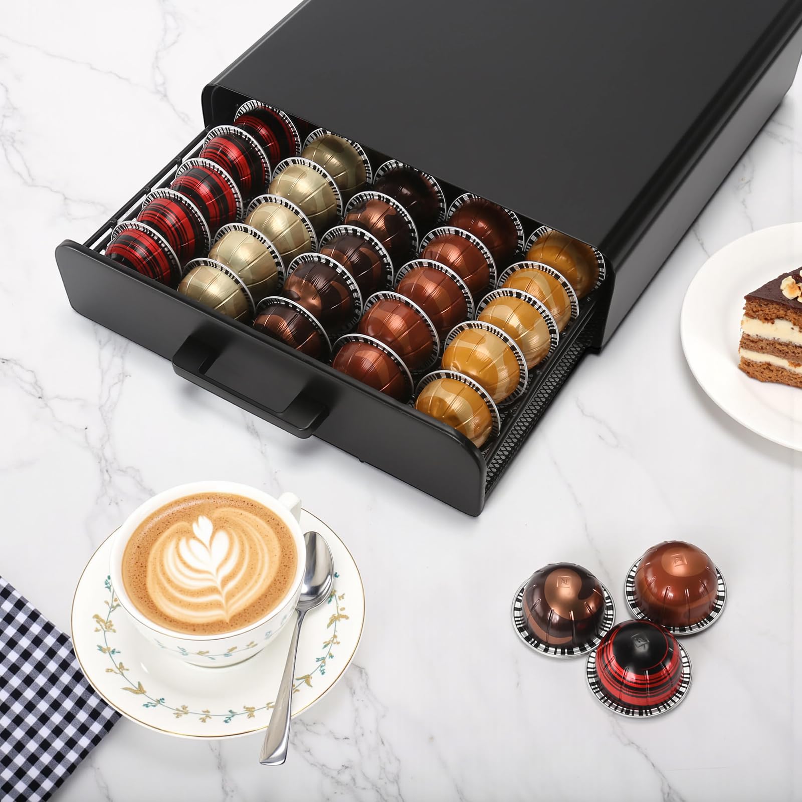 Soporte para Cápsulas de Café,Dispensador Capsulas Vertuo,Organizador Capsulas Vertuo,Cajón para almacenar cápsulas de Vertuoline (capacidad para 40).