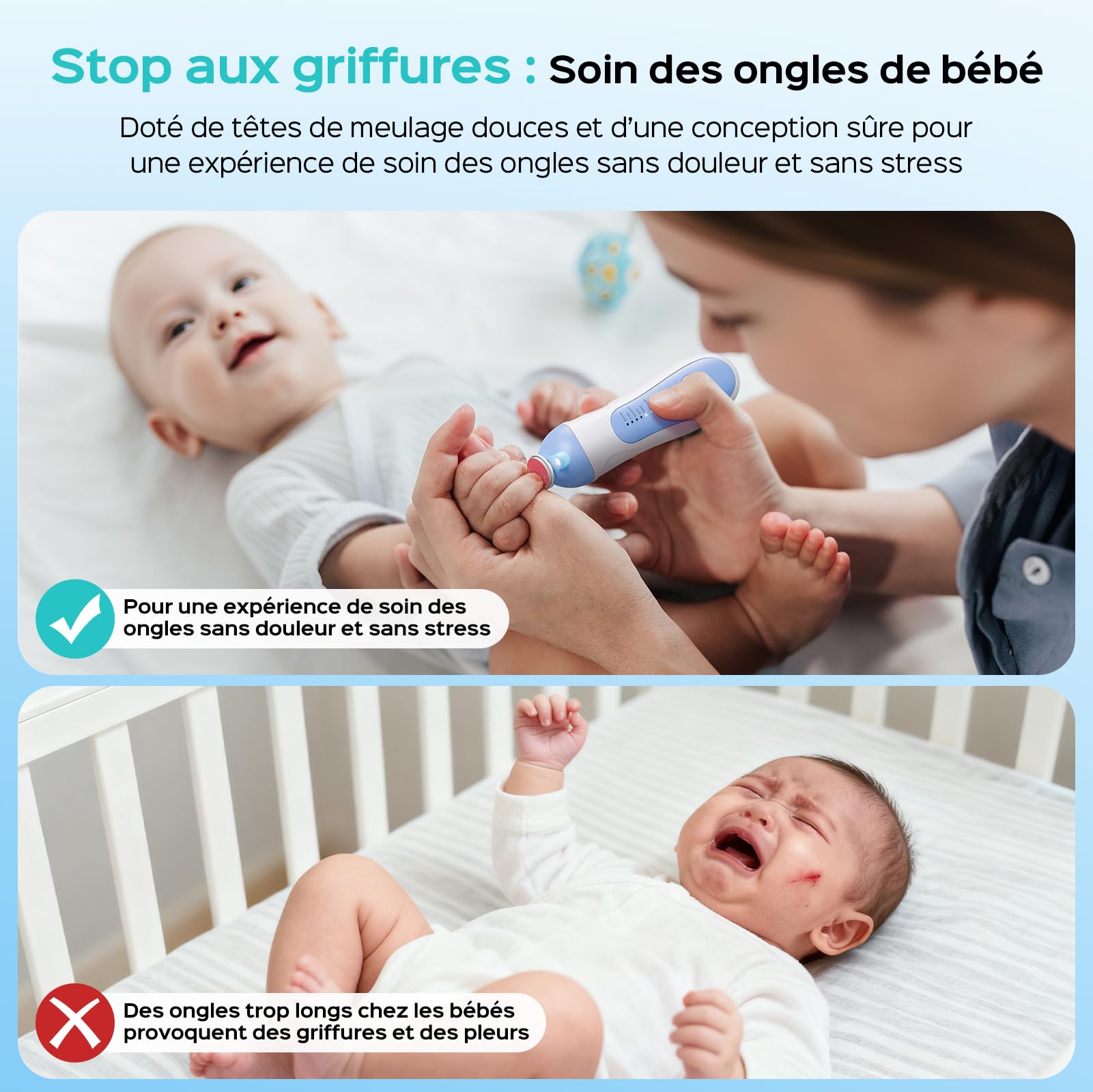 COSLUS Lime à Ongles Électrique Bébé : Lime à Ongles Électrique Bébé set Manucure Pedicure 6 Têtes de Ponçage, 5 Modes, Lumière LED, Pour Nouveau-nés, Soin des Ongles en Sécurité, C52 Bleu Foncé