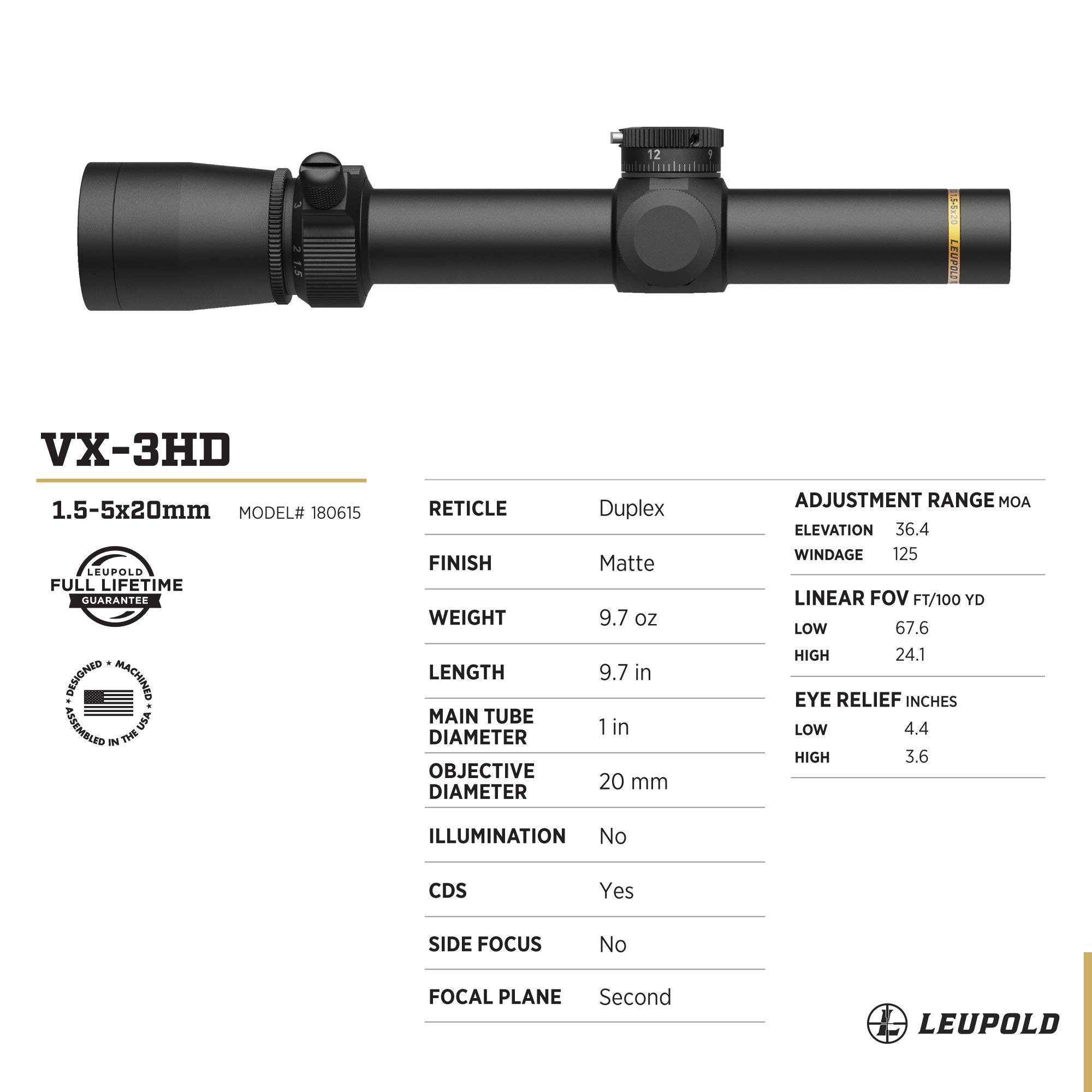Amazon.com : Leupold VX-3HD 1.5-5x20 (1 inch) CDS-ZL Duplex