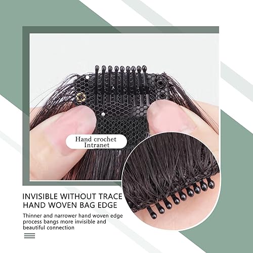 Miniatura 6 de 2 piezas de flequillo con clip de cabello humano real, flequillo falso con clip para el cabello para mujeres, flequillo tenue curvado con postizos