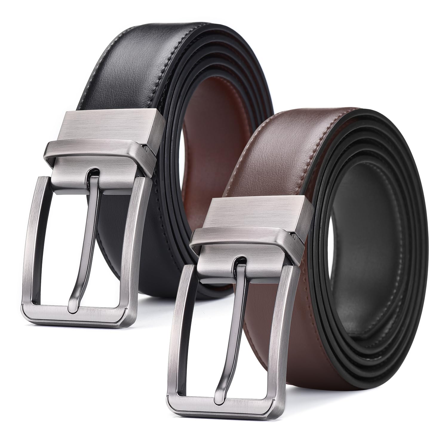 AivaToba Cinturón de Cuero para Hombre Reversible, Cinturones para Hombres con Hebilla Giratoria, Ideal para Trajes, Jeans, Trabajo Casual y de Negocios, Negro y Marrón.