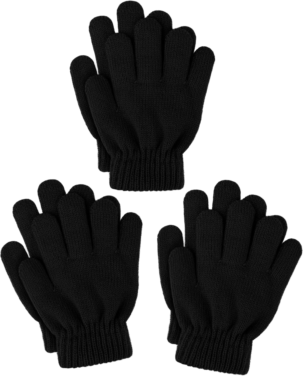 Glooarm 3 Pairs Kids Gloves Winter Gloves Thick Cashmere Magic Gloves Knit Stretchy Warm Gloves Boys Girls 4-14 Years