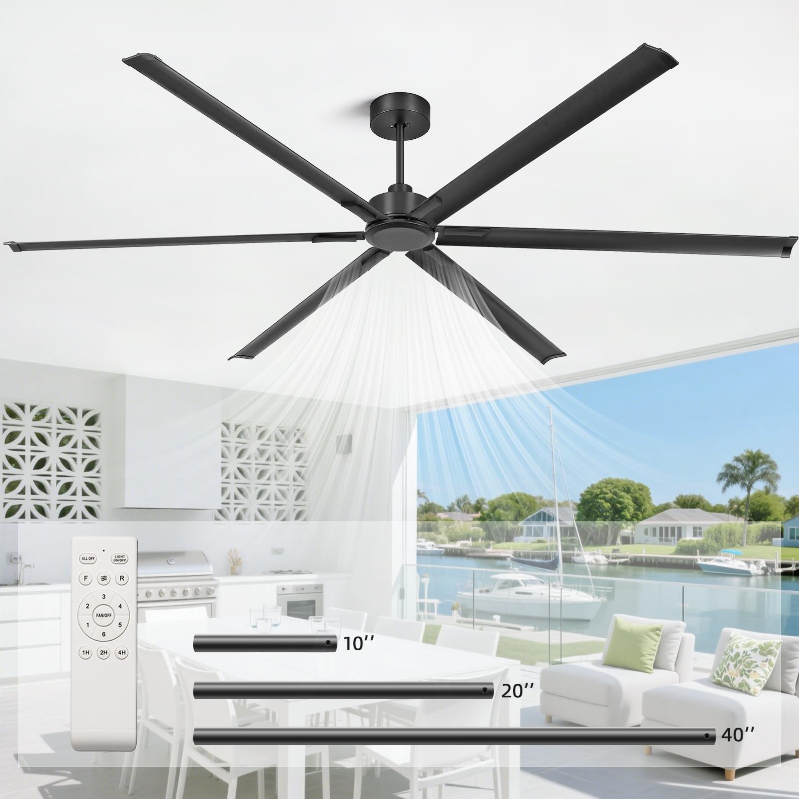 Photo 1 of ***MISSING PARTS***
YYEHON 108 Inch Large Industrial Ceiling Fans, HVLS Commercial Black Fan with DC Reversible Motor, 6 Reversible Blades, 3 Downrods, 6-Speed Remote Control, for Shop Gym Garage Warehouse