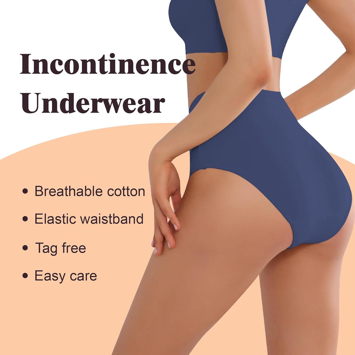 Leak Proof Incontinence Underwear for Women Washable Absorbent Bladder Control Postpartum Briefs 1Pack (Dark Blue XL) - Image 4