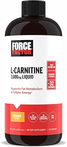 Force Factor Suplemento de L carnitina, L-carnitina líquida de 3000 mg para ayudar a convertir la grasa en energía, apoyar la recuperación muscular