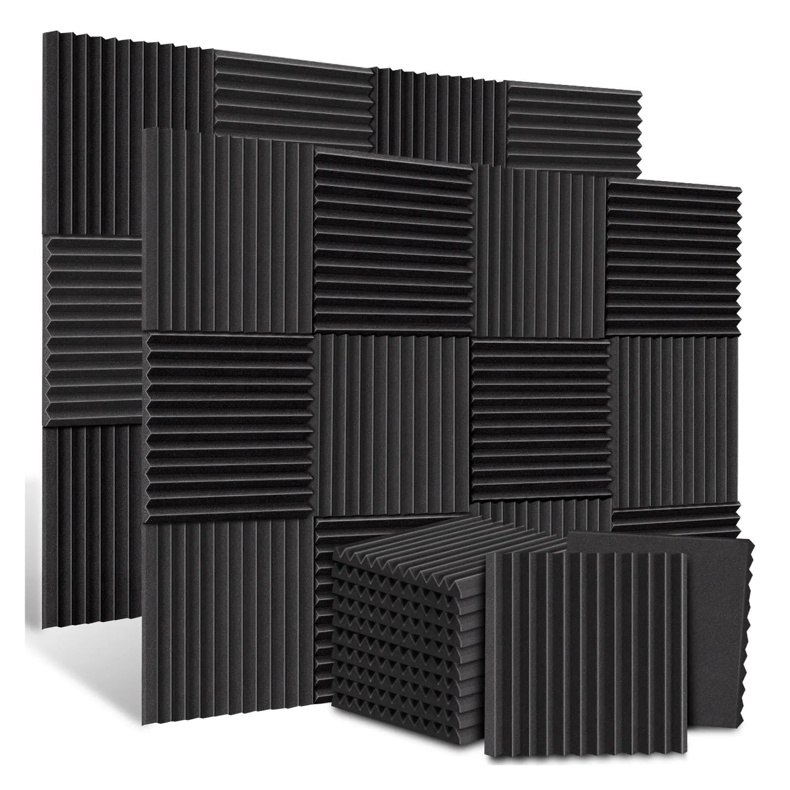 Pannelli in Schiuma Acustica Confezione da 12 pannelli fonoassorbenti in schiuma acustica for studio KTV, 30x30 cm, isolamento acustico in spugna, spessore 2,5/5(Black,5cm)