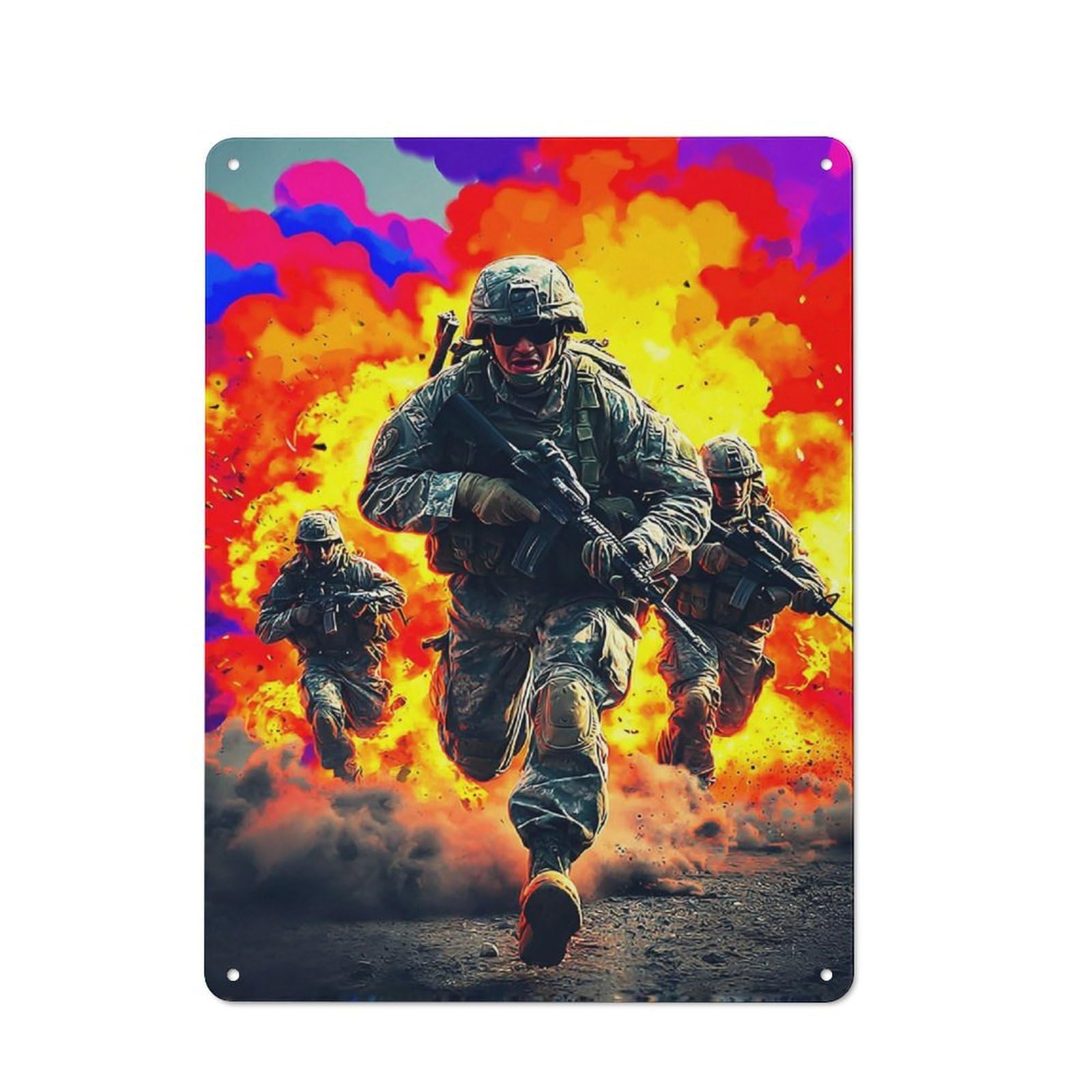 Junmoney Troops Charging Through Explosions Office Metal Sign With Design 40X30cm, Classic Study Room Decor For Office, Study, Studio Or Hallway